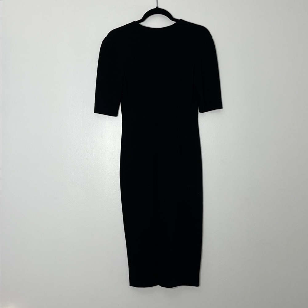 Diane Von Furstenberg Black V- Neck Midi Sheath Dress w/ Front Center Slit Sz 2 - Picture 7 of 8